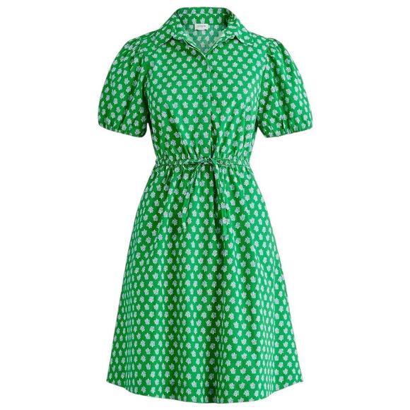 J.Crew Kelly Green Collared Short Sleeve Cotton Stretch Tie Waist Dress NEW - Picture 4 of 16